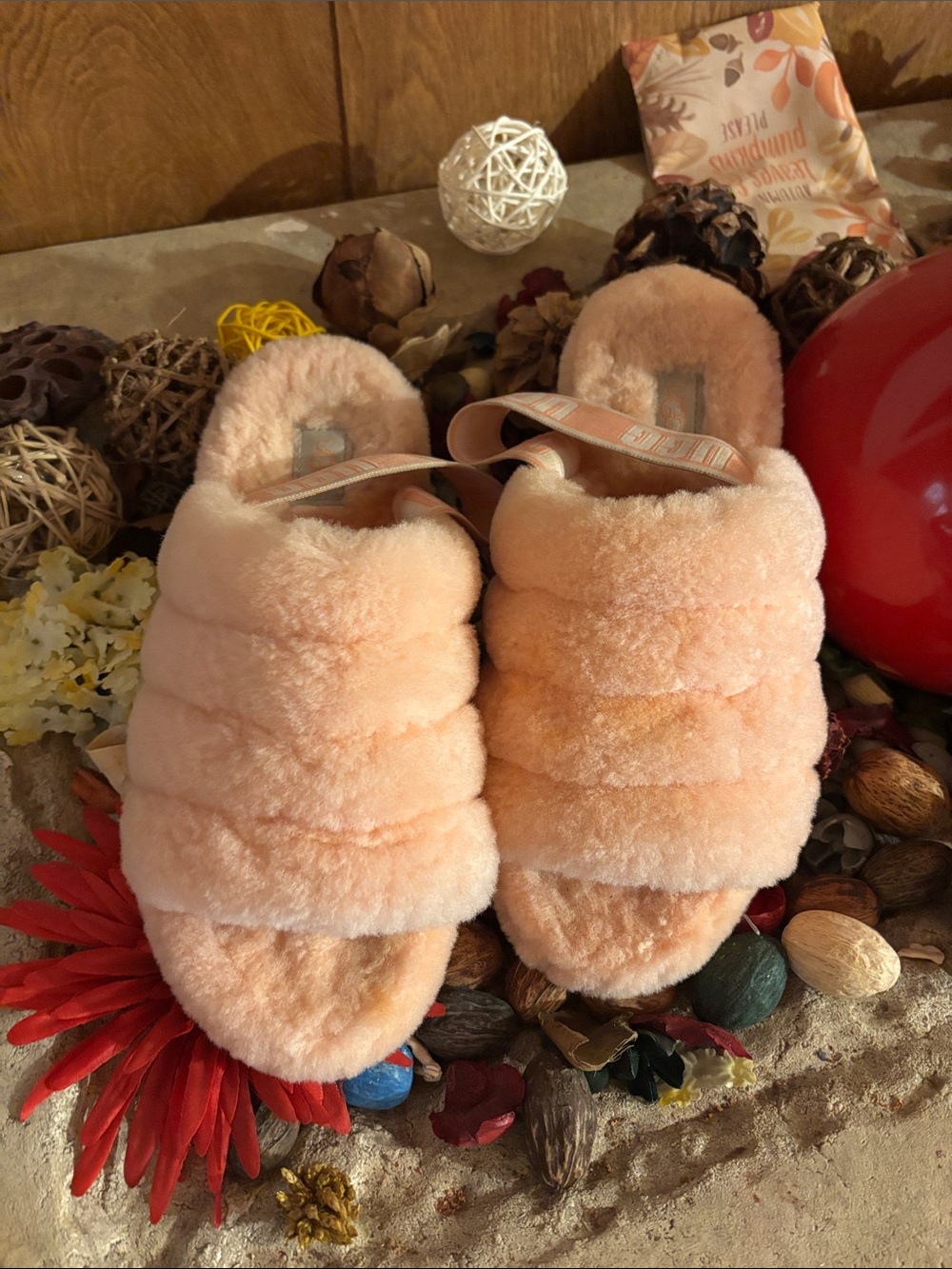 UGG Cozy Plush Slide Slippers in Soft Peach